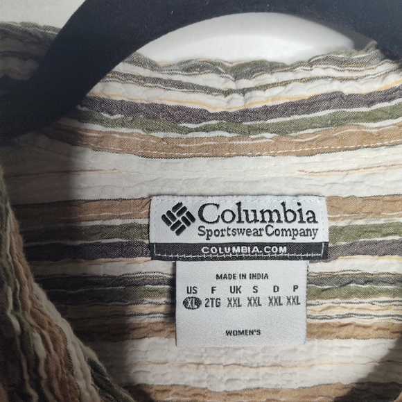 Columbia Striped Cotton Rouched Long Sleeve Button up shirt, women's XL - Picture 2 of 7